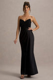 Edel Black Satin Strapless Maxi Dress With Drape