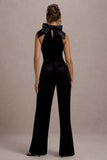Alondra Black Velvet High-Neck Straight-Leg Jumpsuit