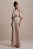 Cinder Champagne Satin Gathered Maxi Dress