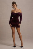 Gilda Port Velvet Bardot Long-Sleeve Mini Dress