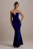 Pacifica Cobalt Velvet Plunge-Neck Strapless Maxi Dress