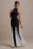 Litzy Black High-Neck Maxi Dress With White Chiffon Trim