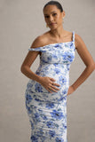 Lita Blue Floral Print Twisted Asymmetric Maternity Maxi Dress