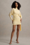 Emilia Lemon Long-Sleeve Mini Dress With Sash