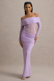 Belamour Lavender Semi-Sheer Bardot Gathered Maxi Dress