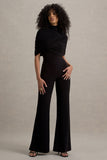 Isoline Black Twist Cape Flared-Leg Jumpsuit