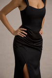 Admire Black Satin Corset Wrap Maxi Dress