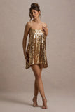Nevada Gold Embellished Strappy Halter-Neck Mini Dress