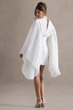 Charity White Pleated High-Neck Mini Dress With Cape Sleeves