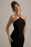 Sonya Black Halter-Neck Maxi Dress With Mesh Skirt