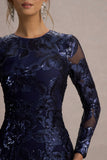 Ishana Navy Sequin Long-Sleeve Midi Dress