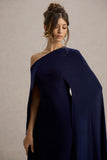 Florentina Navy One-Shoulder Cape Maxi Dress