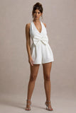 Darla White Plunge Neck Playsuit With Bow