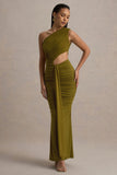 Beline Green One-Shoulder Cut-Out Maxi Dress With Drape
