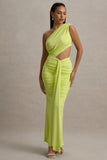 Beline Lime Green One-Shoulder Cut-Out Maxi Dress With Drape