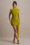 Nocturnal Green Ruched Mini Dress With Sash