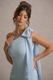 Here For Love Powder Blue Satin Asymmetric Maxi Dress With Bow