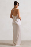 Everleigh Cream Satin Relaxed Fit Maxi Column Dress With Corsage