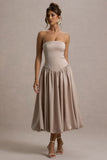 Keyton Champagne Satin Bandeau Midi Dress