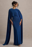 Padma Blue Draped Maxi Dress With Cape Sleeves