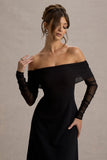 Missy Black Bardot Long-Sleeve Midi Dress