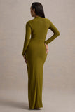 Victoria Green Long-Sleeve Maxi Dress With Wrap Skirt