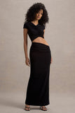 Pia Black Short-Sleeve Maxi Dress With Cut-Out