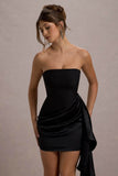Sweet Talk Black Satin Bandeau Mini Dress With Drape Skirt
