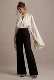 Amity Black & Cream Wide-Leg Jumpsuit With Satin Cape Sleeves