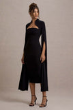Linden Black Bodycon Cape-Sleeve Midi Dress