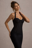 Supermodel Black Halter-Neck Corset Midi Dress