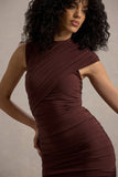 Nocturnal Brown Ruched Mini Dress With Sash
