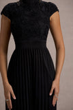 Tanner Black Cap-Sleeve Plisse Wide-Leg Jumpsuit