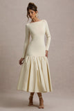 Perpetua Cream Drop-Waist Midi Dress With Volume Skirt