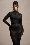 Delevingne Black Lace Sheer Long-Sleeve Maxi Dress