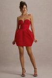 Zuki Red Satin Sweetheart Mini Dress With Tulip Skirt