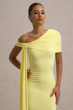 Vallea Lemon One-Shoulder Draped Midi Dress