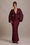 Kaelin Berry Sequin Plunge-Neck Maxi Dress