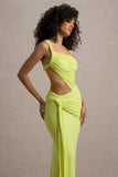 Giovanna Lime Green Asymmetric Maxi Dress With Wrap Skirt