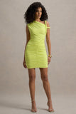 Elira Lime Green Ruched Mini Dress With Twisted Detail