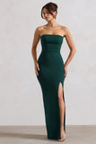 Belle of The Ball Bottle Green Bandeau Maxi Dress With Split Hem