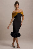 Despina Black Bardot Midi Dress With Ruffle Hem