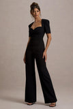 Simone Black Sweetheart Short-Sleeve Wide-Leg Jumpsuit