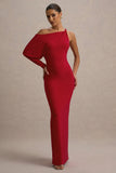 Floria Red Draped One-Sleeve Maxi Dress
