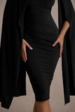 Marysol Black Asymmetric Cape Midi Dress