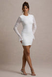 Romilly White Ruched Long-Sleeve Bodycon Mini Dress