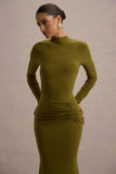 Reid Green Long-Sleeve Gathered Maxi Dress
