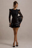 Myka Black Sequin Long-Sleeve Ruffle Hem Mini Dress