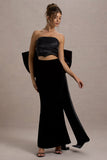 Alize Black Velvet Split Maxi Skirt