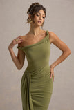 Angelique Olive Green Twisted Asymmetric Maxi Dress